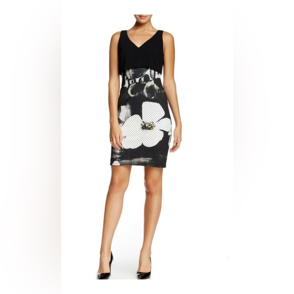 EUC SZ 2 Trina Turk Black and White Floral Sheath dress